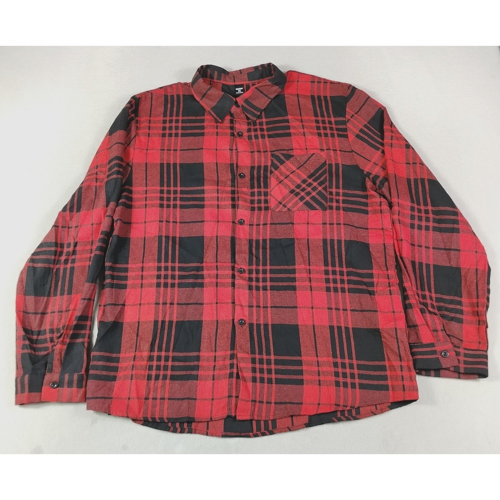 Manfinity Shirt Mens 2XL Red Plaid Flannel Long Sleeve Button Up Lumberjack